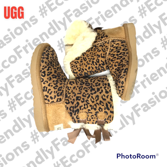 Ugg Exotic Bailey Bow II Leopard Print Classic Boots Kids Size 10 - Picture 3 of 7